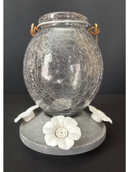 Rustic Metal Wind Chime Leaf Accent & Hummingbird Feeder  Crackled Glass Decor - Picture 14 of 16